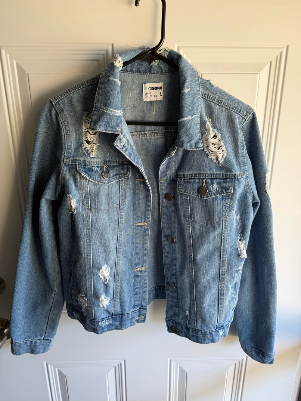 Ci Sono Light Blue Distressed Denim Jacket - Women's